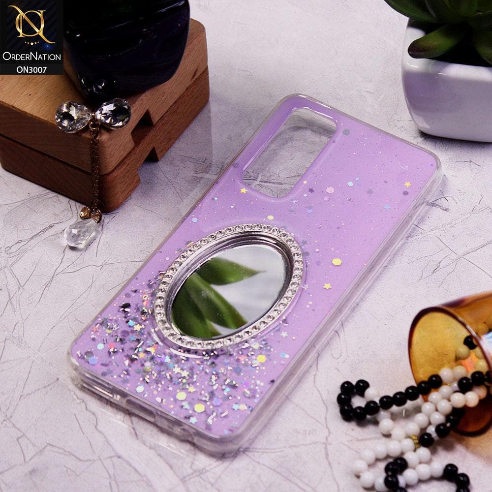 Vivo V20 SE Cover - Purple - RhineStone Design Oval Mirror Soft Case - Glitter Does Not Move