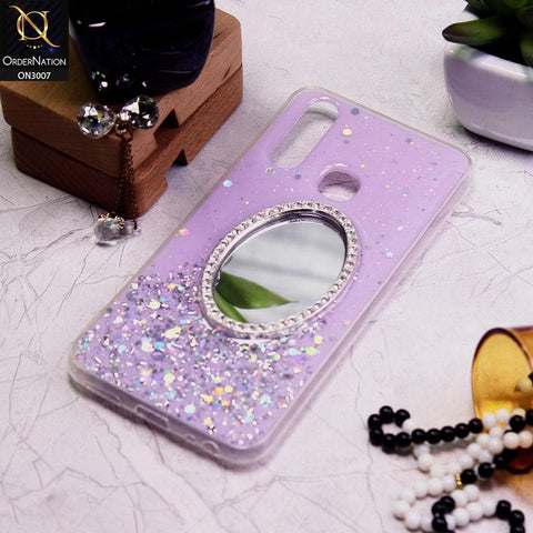 Vivo Y11 2019 Cover - Purple - RhineStone Design Oval Mirror Soft Case - Glitter Does Not Move