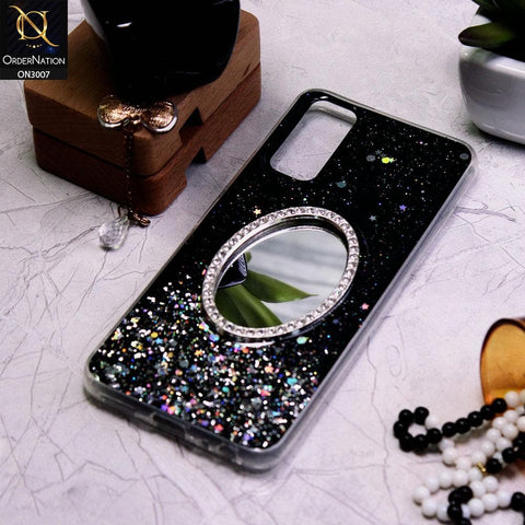 Vivo Y20A Cover - Black - RhineStone Design Oval Mirror Soft Case - Glitter Does Not Move