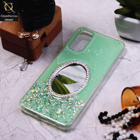 Vivo Y11s Cover - Green - RhineStone Design Oval Mirror Soft Case - Glitter Does Not Move