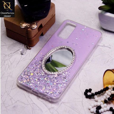 Vivo Y20A Cover - Purple - RhineStone Design Oval Mirror Soft Case - Glitter Does Not Move