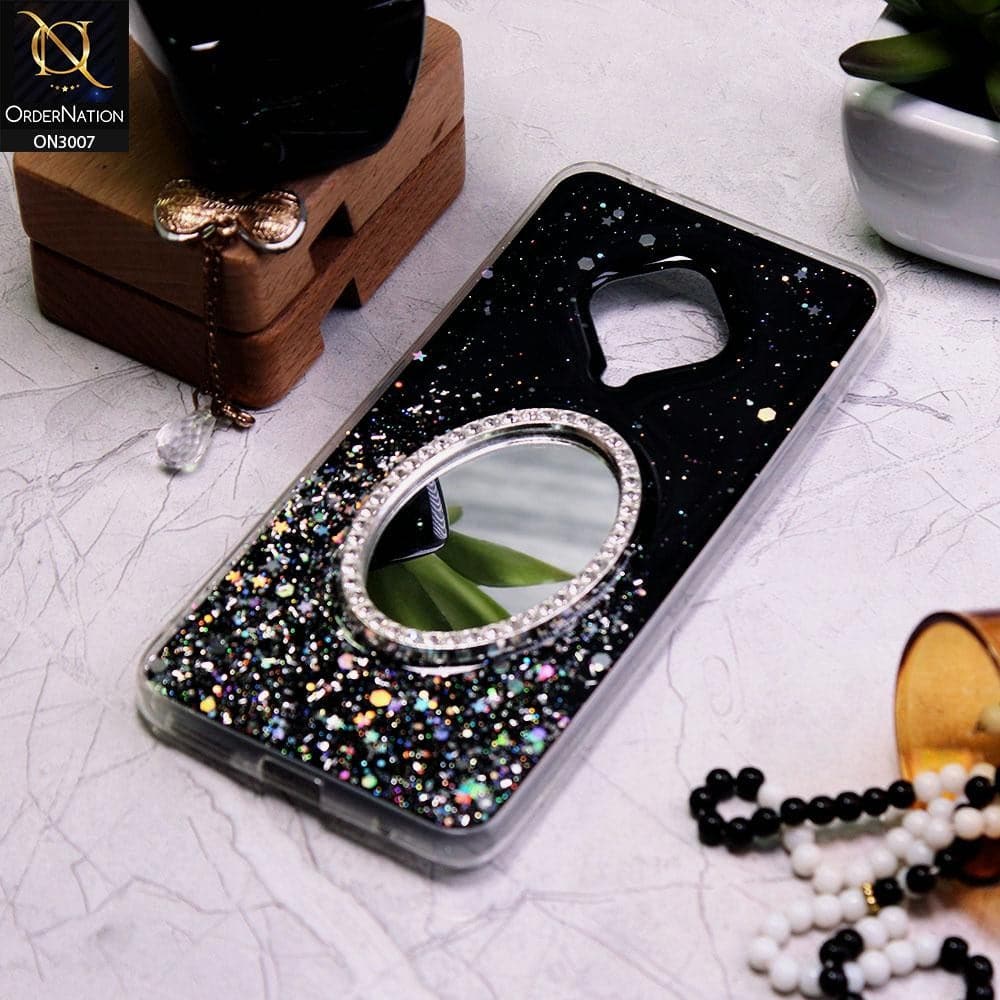 Vivo S1 Pro Cover - Black - RhineStone Design Oval Mirror Soft Case - Glitter Does Not Move