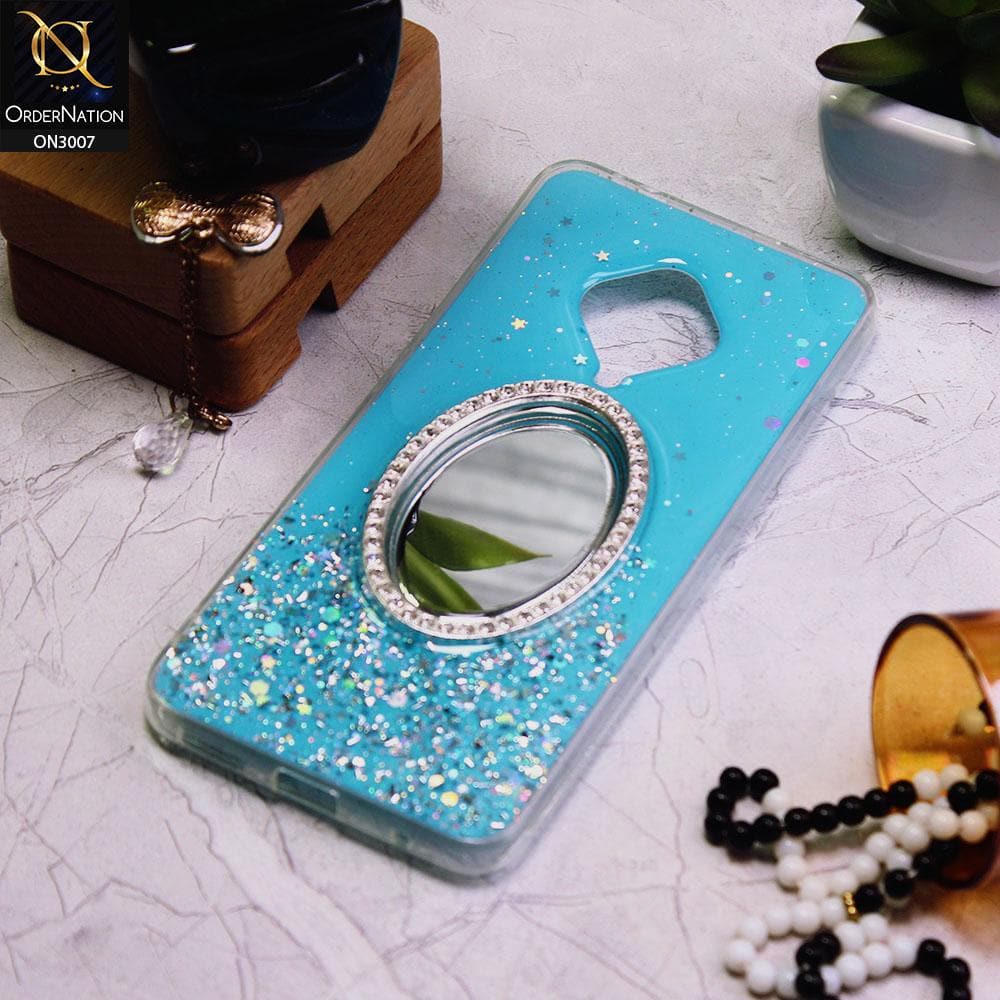 Vivo S1 Pro Cover - Blue - RhineStone Design Oval Mirror Soft Case - Glitter Does Not Move