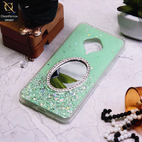 Vivo Y51 Cover - Green - RhineStone Design Oval Mirror Soft Case - Glitter Does Not Move