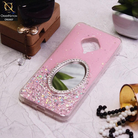 Vivo S1 Pro Cover - Pink - RhineStone Design Oval Mirror Soft Case - Glitter Does Not Move