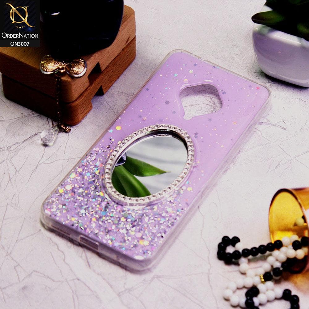 Vivo S1 Pro Cover - Purple - RhineStone Design Oval Mirror Soft Case - Glitter Does Not Move