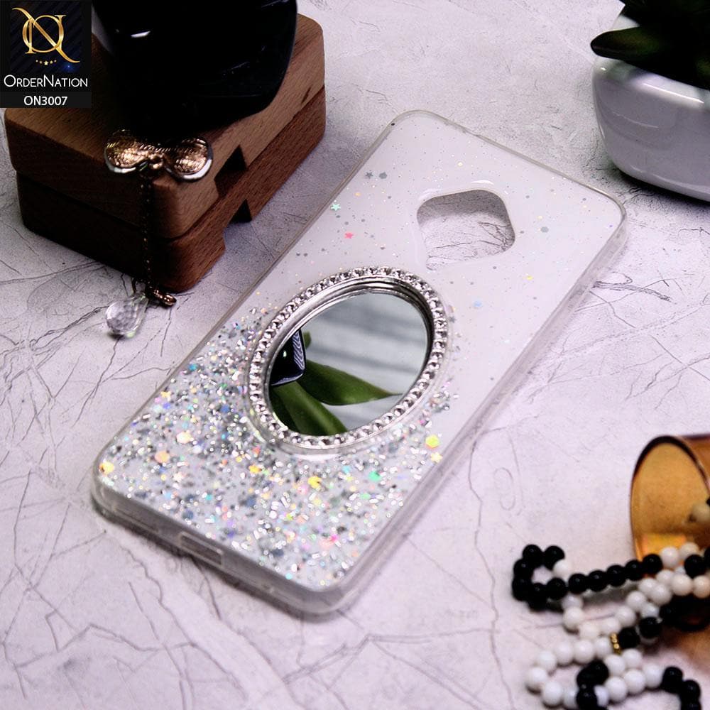 Vivo Y51 Cover - White - RhineStone Design Oval Mirror Soft Case - Glitter Does Not Move