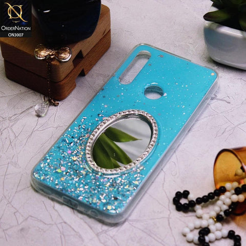 Huawei Y9 Prime 2019 Cover - Blue - RhineStone Design Oval Mirror Soft Case - Glitter Does Not Move
