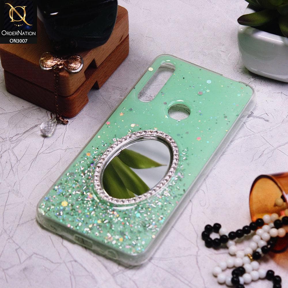 Honor 9X Cover - Green - RhineStone Design Oval Mirror Soft Case - Glitter Does Not Move