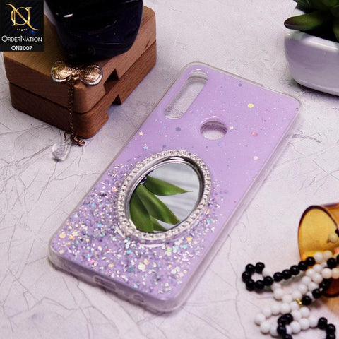 Huawei Y9 Prime 2019 Cover - Purple - RhineStone Design Oval Mirror Soft Case - Glitter Does Not Move