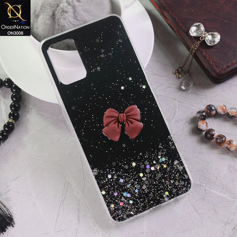 Samsung Galaxy A02s Cover - Black - Bling Glitter Shinny Star Soft Case With Bow - Glitter Does Not Move
