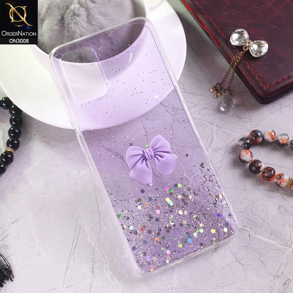 Samsung Galaxy M02s Cover - Purple - Bling Glitter Shinny Star Soft Case With Bow - Glitter Does Not Move