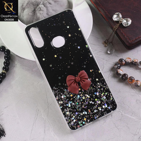 Samsung Galaxy A10s Cover - Black - Bling Glitter Shinny Star Soft Case With Bow - Glitter Does Not Move