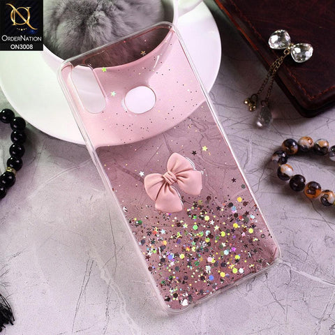Samsung Galaxy A10s Cover - Pink - Bling Glitter Shinny Star Soft Case With Bow - Glitter Does Not Move