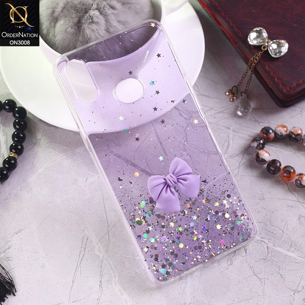 Samsung Galaxy A10s Cover - Purple - Bling Glitter Shinny Star Soft Case With Bow - Glitter Does Not Move
