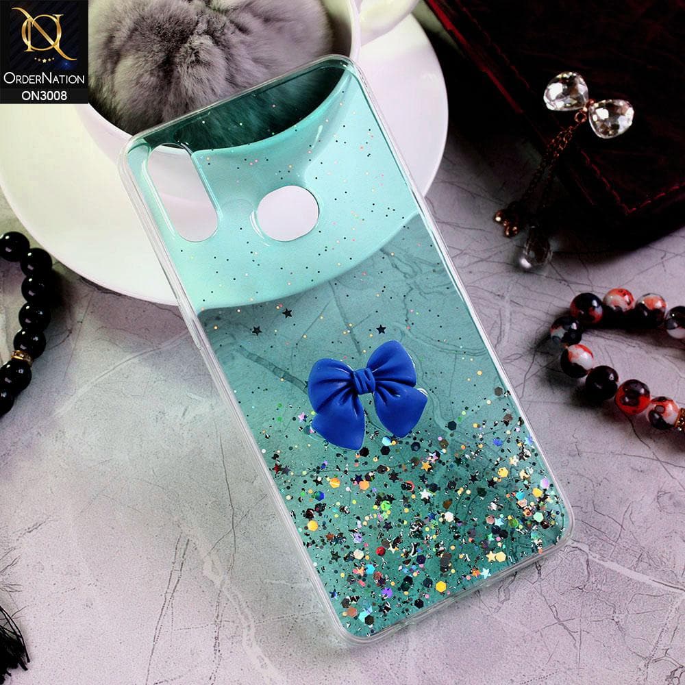 Samsung Galaxy A10s Cover - Sea Green - Bling Glitter Shinny Star Soft Case With Bow - Glitter Does Not Move