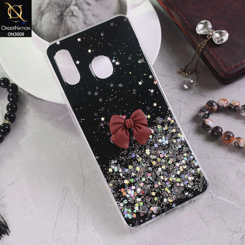 Samsung Galaxy A30 Cover - Black - Bling Glitter Shinny Star Soft Case With Bow - Glitter Does Not Move