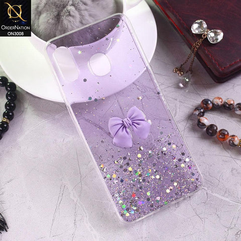 Samsung Galaxy A30 Cover - Purple - Bling Glitter Shinny Star Soft Case With Bow - Glitter Does Not Move