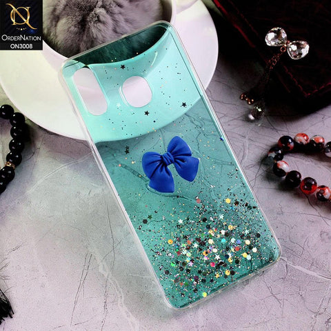 Samsung Galaxy A30 Cover - Sea Green - Bling Glitter Shinny Star Soft Case With Bow - Glitter Does Not Move