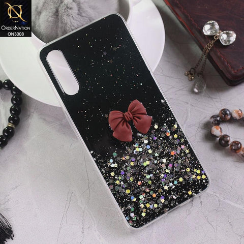 Samsung Galaxy A30s Cover - Black - Bling Glitter Shinny Star Soft Case With Bow - Glitter Does Not Move