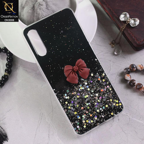 Samsung Galaxy A50 Cover - Black - Bling Glitter Shinny Star Soft Case With Bow - Glitter Does Not Move