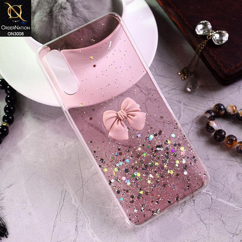 Samsung Galaxy A50 Cover - Pink - Bling Glitter Shinny Star Soft Case With Bow - Glitter Does Not Move