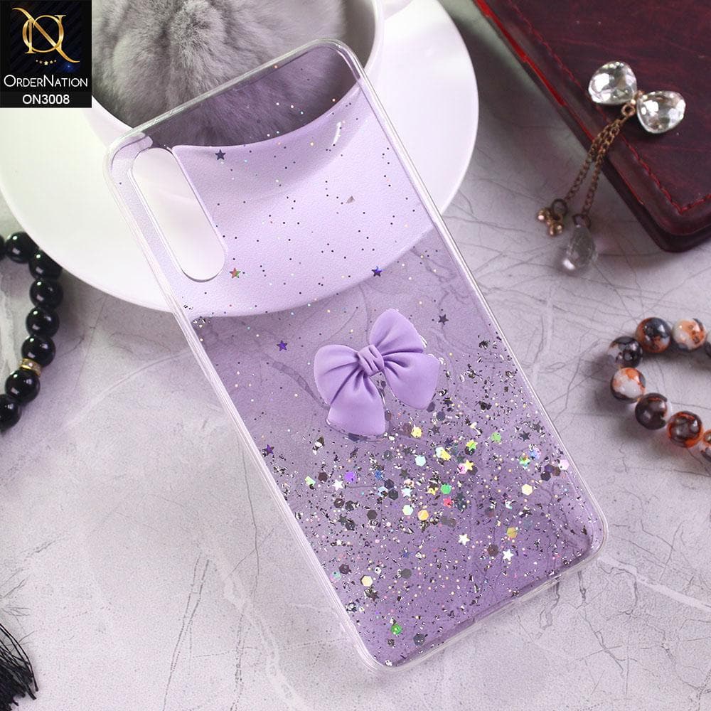 Samsung Galaxy A50s Cover - Purple - Bling Glitter Shinny Star Soft Case With Bow - Glitter Does Not Move