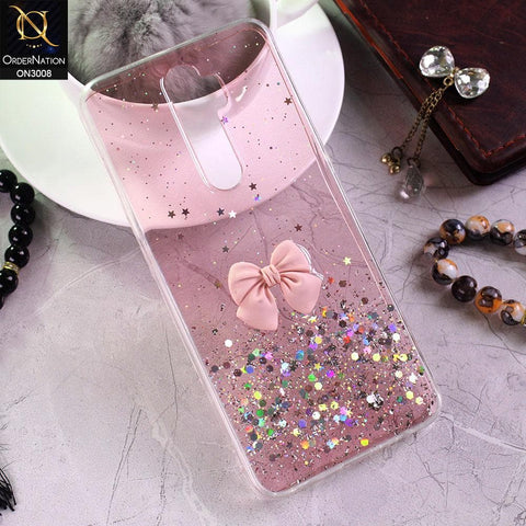Oppo A5 2020 Cover - Pink - Bling Glitter Shinny Star Soft Case With Bow - Glitter Does Not Move