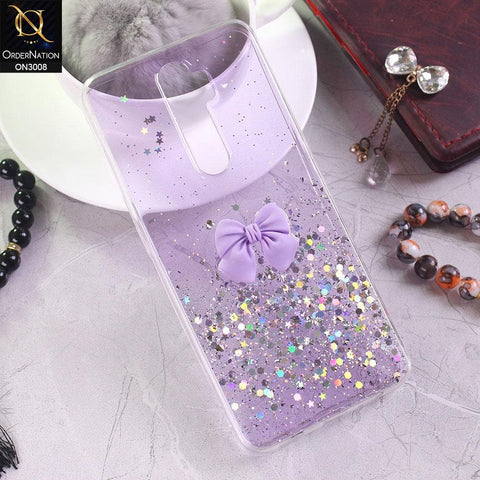 Oppo A9 2020 Cover - Purple - Bling Glitter Shinny Star Soft Case With Bow - Glitter Does Not Move