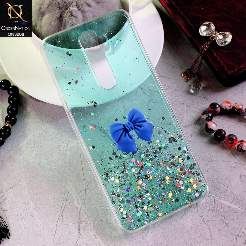 Oppo A9 2020 Cover - Sea Green - Bling Glitter Shinny Star Soft Case With Bow - Glitter Does Not Move