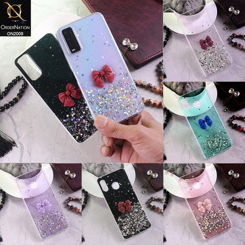 Samsung Galaxy A50s Cover - White - Bling Glitter Shinny Star Soft Case With Bow - Glitter Does Not Move