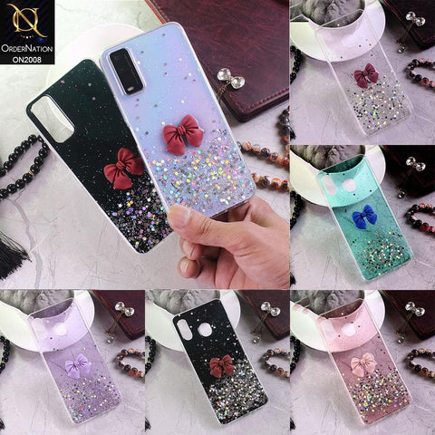 Vivo Y12 Cover - Sea Green - Bling Glitter Shinny Star Soft Case With Bow - Glitter Does Not Move