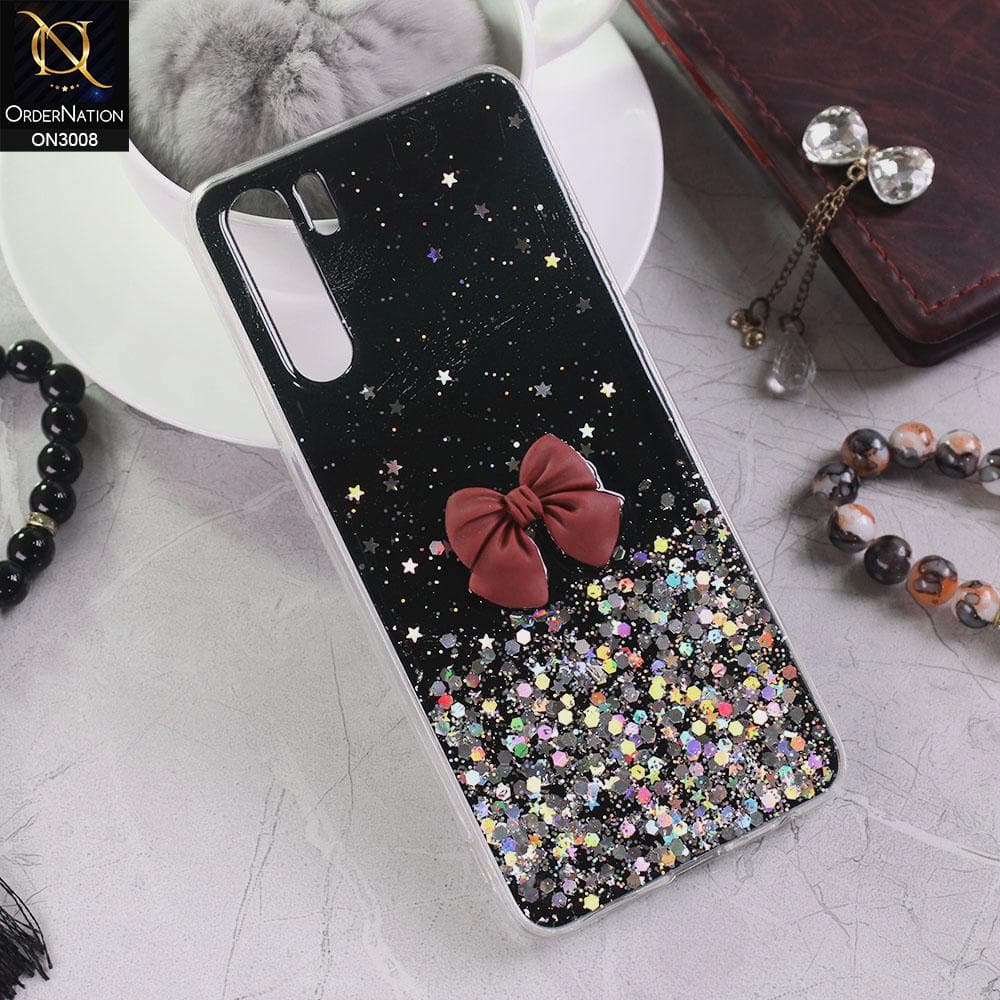 Oppo A91 Cover - Black - Bling Glitter Shinny Star Soft Case With Bow - Glitter Does Not Move
