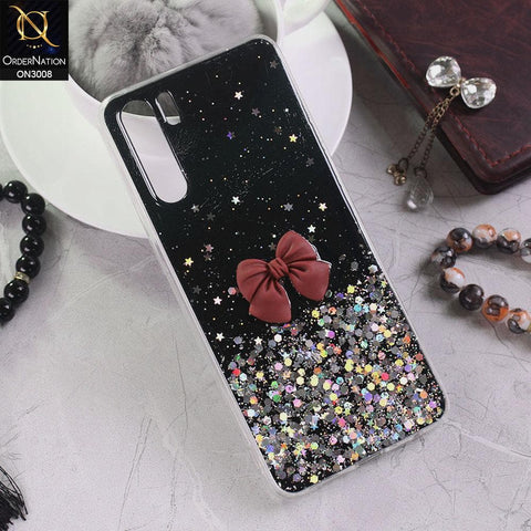 Oppo A91 Cover - Black - Bling Glitter Shinny Star Soft Case With Bow - Glitter Does Not Move