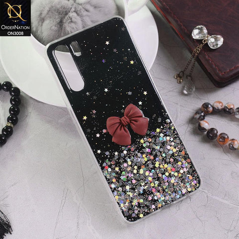 Oppo F15 Cover - Black - Bling Glitter Shinny Star Soft Case With Bow - Glitter Does Not Move