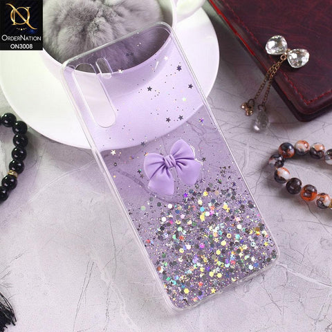 Oppo F15 Cover - Purple - Bling Glitter Shinny Star Soft Case With Bow - Glitter Does Not Move