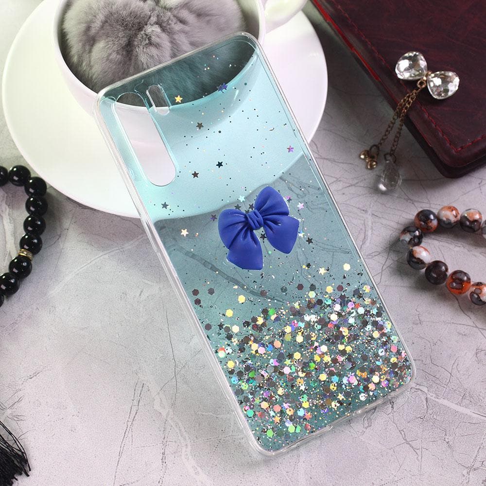 Oppo A91 Cover - Sea Green - Bling Glitter Shinny Star Soft Case With Bow - Glitter Does Not Move
