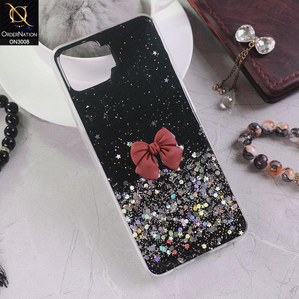 Oppo F17 Cover - Black - Bling Glitter Shinny Star Soft Case With Bow - Glitter Does Not Move