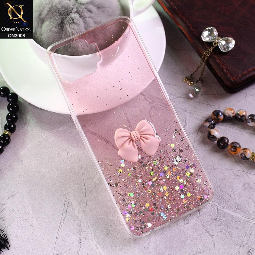 Oppo A73 Cover - Pink - Bling Glitter Shinny Star Soft Case With Bow - Glitter Does Not Move