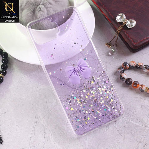 Oppo F17 Cover - Purple - Bling Glitter Shinny Star Soft Case With Bow - Glitter Does Not Move
