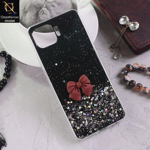 Oppo Reno 4F Cover - Black - Bling Glitter Shinny Star Soft Case With Bow - Glitter Does Not Move