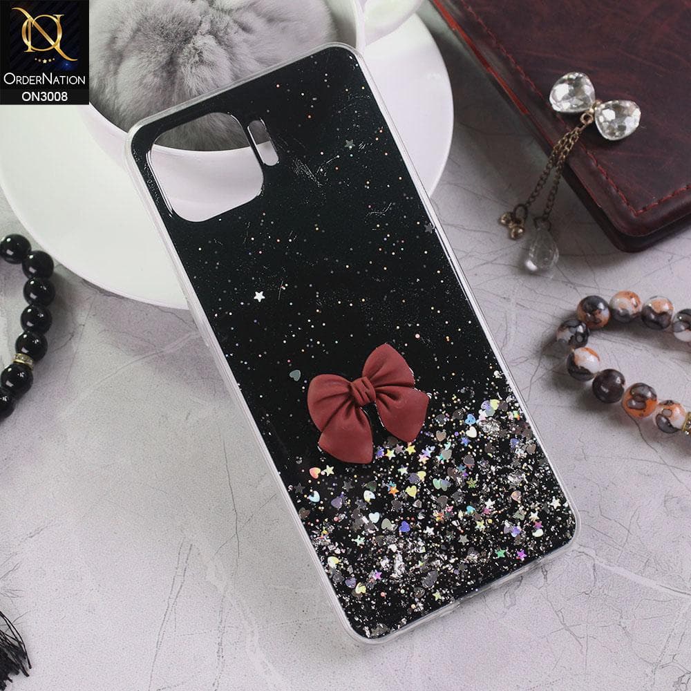 Oppo Reno 4 Lite Cover - Black - Bling Glitter Shinny Star Soft Case With Bow - Glitter Does Not Move