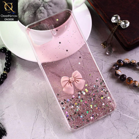 Oppo Reno 4 Lite Cover - Pink - Bling Glitter Shinny Star Soft Case With Bow - Glitter Does Not Move