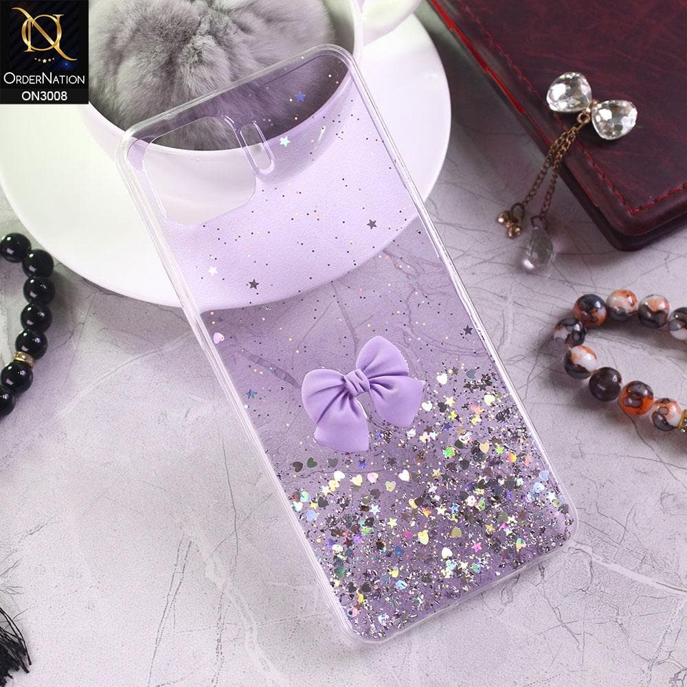 Oppo Reno 4 Lite Cover - Purple - Bling Glitter Shinny Star Soft Case With Bow - Glitter Does Not Move