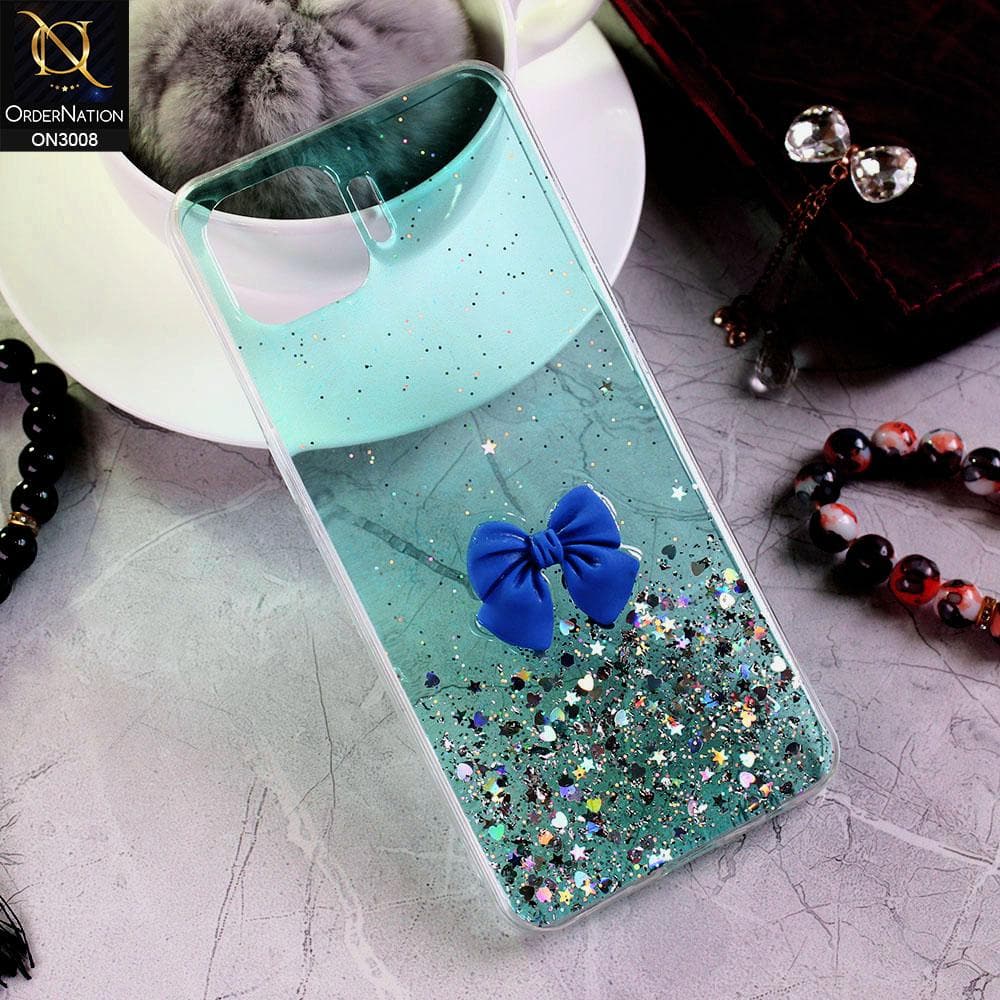 Oppo Reno 4 Lite Cover - Sea Green - Bling Glitter Shinny Star Soft Case With Bow - Glitter Does Not Move