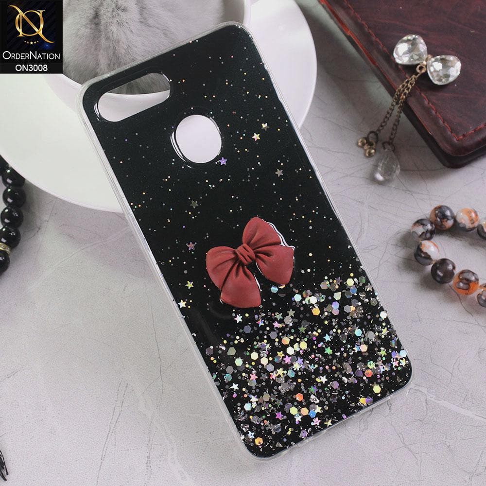 Realme 2 Pro Cover - Black - Bling Glitter Shinny Star Soft Case With Bow - Glitter Does Not Move
