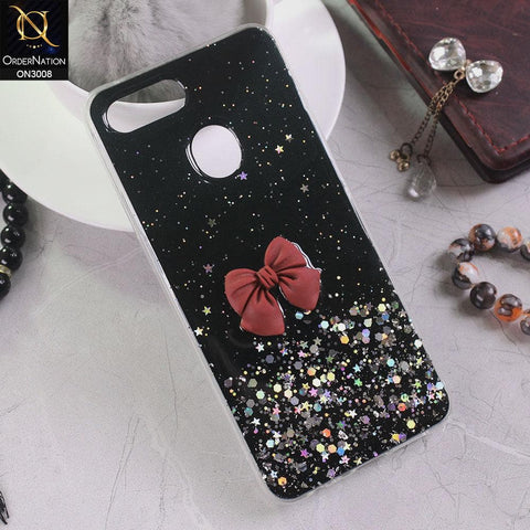 Oppo F9 / F9 Pro Cover - Black - Bling Glitter Shinny Star Soft Case With Bow - Glitter Does Not Move