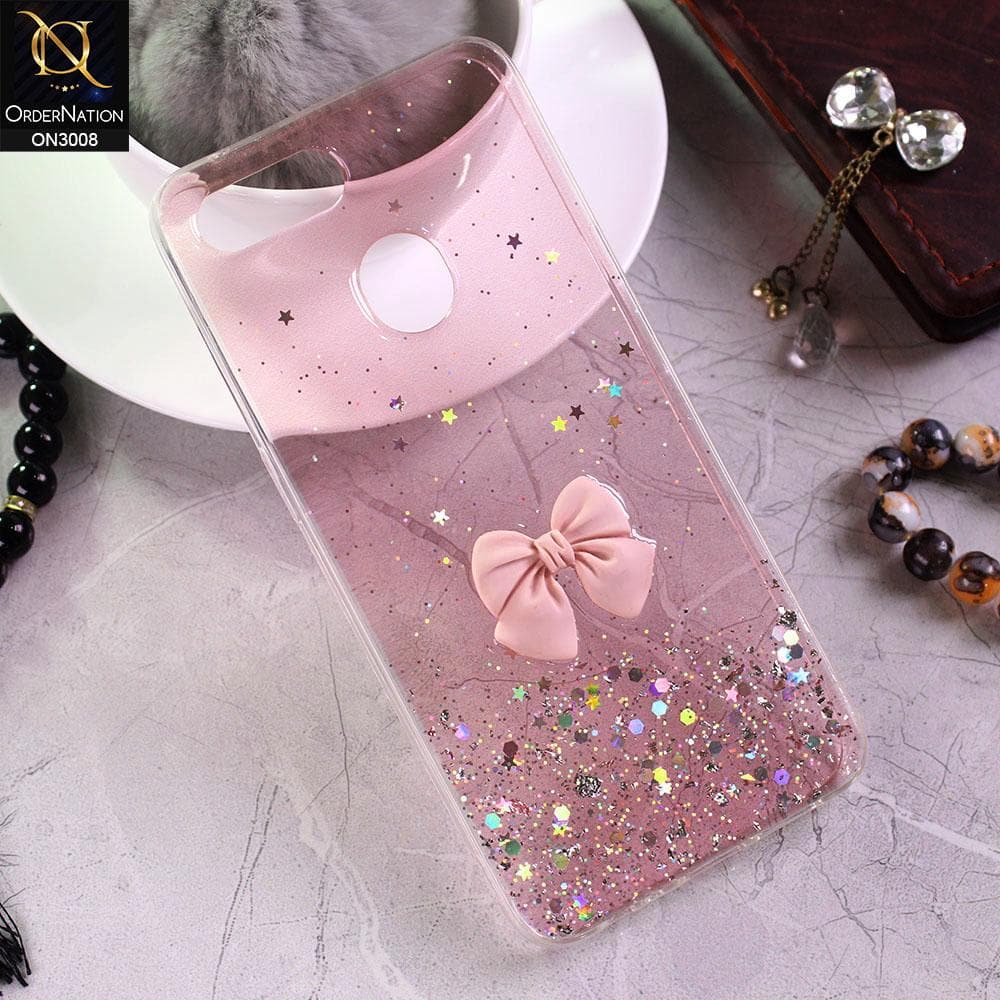 Oppo F9 / F9 Pro Cover - Pink - Bling Glitter Shinny Star Soft Case With Bow - Glitter Does Not Move