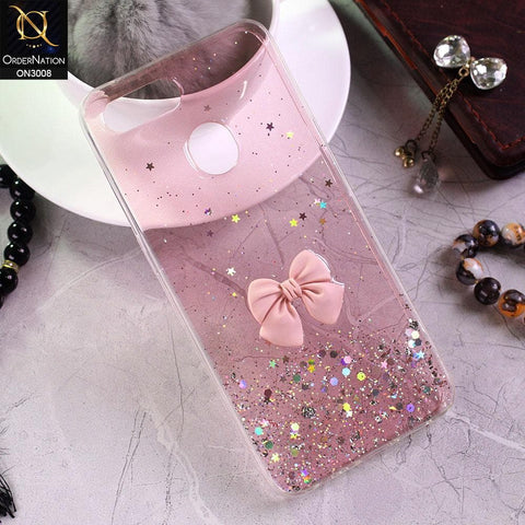 Oppo F9 / F9 Pro Cover - Pink - Bling Glitter Shinny Star Soft Case With Bow - Glitter Does Not Move