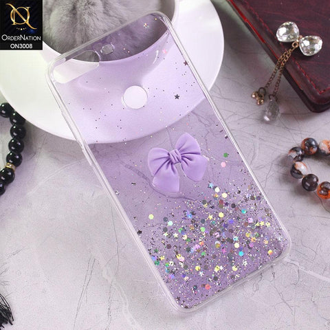 Realme 2 Pro Cover - Purple - Bling Glitter Shinny Star Soft Case With Bow - Glitter Does Not Move